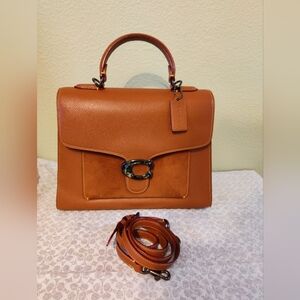 Coach tabby top handle satchel in saddle brown leather and suede large size